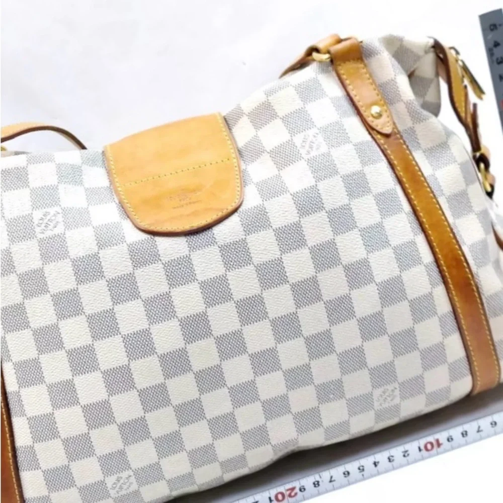 Louis Vuitton Damier Azur Canvas Shoulder Bag with Natural Vachetta Trim